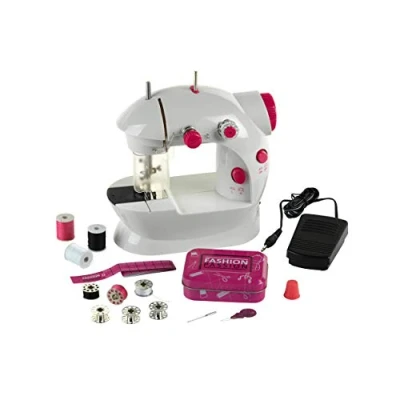 Image de Theo Klein 7901 Machine à coudre pour enfants avec pédale, 2 vitesses et beaucoup d&#039;accessoires Fonctionnement piles ou manuel Dimensions : 19,5 cm x 12,5 20 Jouet partir de 8 ans
