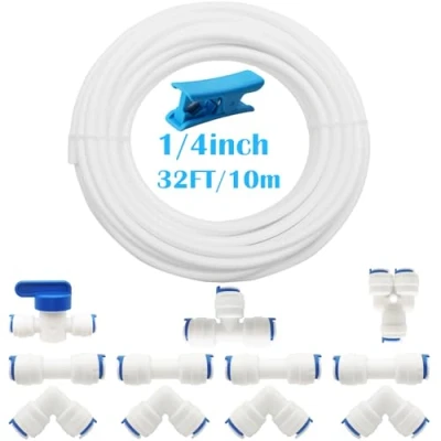 Image de CESFONJER RO Raccord de Filtre à Eau, 10 mètres Tube diamètre 1/4&quot;/ 6.3mm, Ensemble raccords pour Réfrigérateur Tubes, (Robinet combiné Type Y + T I L Robinet d&#039;arrêt)