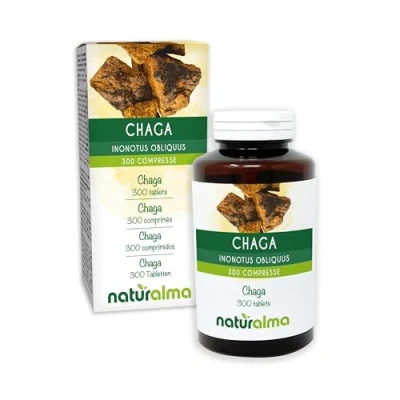 Image de Chaga ou Polypore oblique (Inonotus obliquus) champignon Naturalma 150 g 300 comprimés Complément alimentaire Naturel et Végétalien