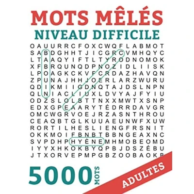 Image de Mots Meles Adultes 5000 Mots: Caches Grand Format NIVEAU DIFFICILE Gros Caracteres avec Solutions 250 Grilles