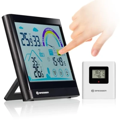 Image de BRESSER 7007402 Station Météo À Écran Tactile avec Thermo hygromètre sans Fil Recommandation D’aération, Noir