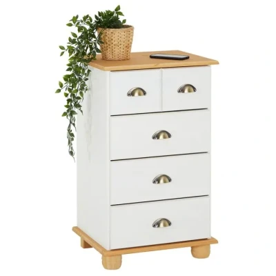 Image de IDIMEX Commode Colmar chiffonnier apothicaire Rangement avec 4 tiroirs en pin Massif lasuré Blanc et Brun