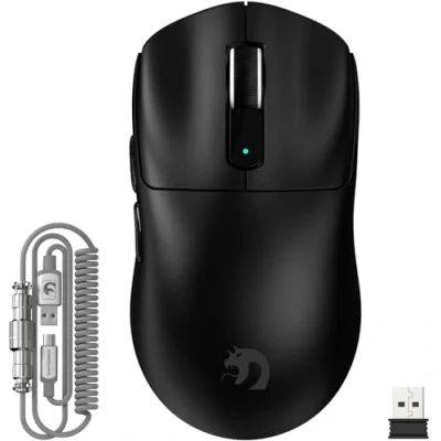 Image de MAMBASNAKE M3 Souris de Jeu Sans Fil Ultra légère 39g avec Câble Spiralé, Capteur PixArt PAW3395PRO, Jusqu&#039;à 40,000 DPI, Bluetooth/2,4GHz Fil/Filaire, 200Hours Battery,pour PC/Xbox/PS/Mac (Noir)