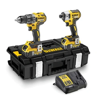 Image de DEWALT Kit 2 outils avec perceuse visseuse percussion compact et à chocs 18V sans fil vitesse variable pour métal béton bois DCK266P2 QW
