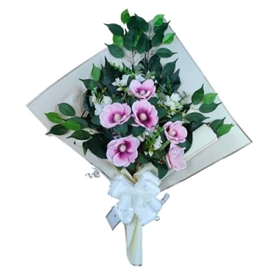 Image de DRW Bouquet de Fleurs artificielles pour cimetière à Mettre dans Un Pot, Vase ou sur Une Tombe 73 x 63 20 cm (Magnolias Violets)