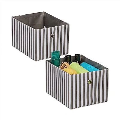 Image de Relaxdays Bac Rangement en Lot de 2, rectangulaire, à Rayures, Design Ouvert, HLP : 16 x 20 25 cm, Gris et Blanc