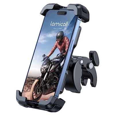 Image de Lamicall Support Téléphone Moto, Vélo [Amélioré Pince de Guidon à Installation Rapide], Porte pour iPhone 16/15/14/13/12 Pro Max, Xs XR, Android, Smartphone 4.7 6.8