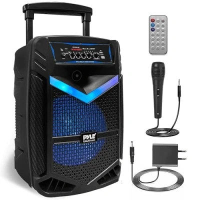 Image de Pyle Enceinte Bluetooth Puissante 1200W Sono Portable avec Batterie intégrée Rechargeable,Subwoofer 15&quot; et Tweeter 1&quot;,Fonction d&#039;enregistrement,Micro Filaire, SD/USB/AUX Radio, Eclairage LED