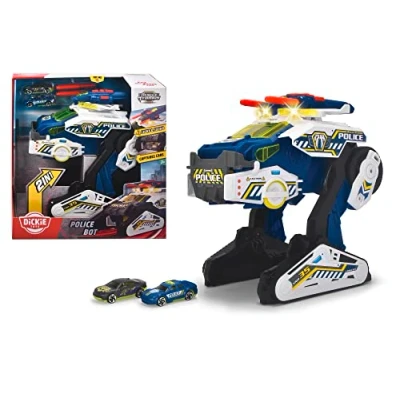 Image de Dickie Toys Véhicule de Police Bot (35 cm) Voiture futuriste (Grand) avec Fonction Transform &amp; Autres fonctionnalités, Jouet lumière et Son pour Les Enfants à partir 3 Ans