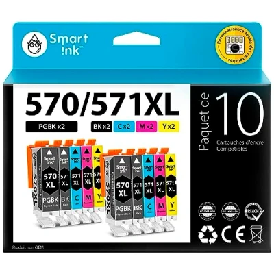 Image de Smart Ink Compatible Cartouche d&#039;encre de Remplacement pour Canon PGI 570 XL 570XL CLI 571 571XL 10 Pack(2 PGBK &amp; 2 BK/C/M/Y) PIXMA MG5750 5751 6850 6853 TS5050 5055 6050 6052 5752 6851 5053