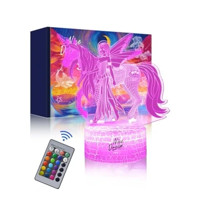 Image de Nice Dream Veilleuse pour Enfants, Lampe Illusion 3D Pépinière LED Lumière, Télécommande 16 Couleurs Changeantes Dimmable, Cadeaux de Noël Filles Garçons Salon Chambre Décor (10 Licorne)