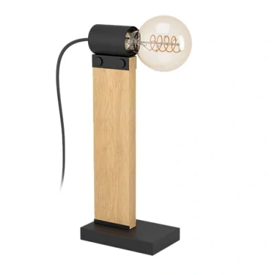 Image de EGLO lampe de chevet Bailrigg, table rectangulaire, FSC100HB, luminaire salon à poser, bois naturel et métal noir, éclairage avec ampoule E27
