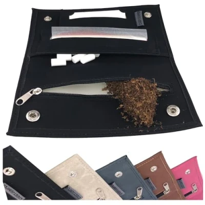 Image de Ciggy Jumper Sac à tabac Pochettes rouler en cuir souple avec compartiments pratiques pour : filtres, papiers de illes et plus légers 3.) Noir Longue