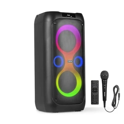 Image de Fenton Core130 Enceinte Bluetooth Lumineuse 180 Watts, Batterie Longue Autonomie 12H, Facile à Transporter, Micro Filaire &amp; Télécommande Inclus, Idéale pour Toutes Vos Soirées et Les Karaokés