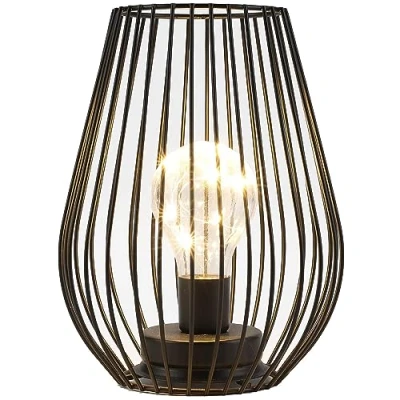 Image de TRIROCKS Lot de 2 Lampes à Piles en Métal 17 cm Haut Mini Cage Lampe Table Sans Fil Lanternes Avec Guirlande Lumineuse Chaude pour Jardin Fêtes Mariage Intérieur et Extérieur (Noir)