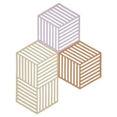 Image de Zone Denmark Lot De 3 Dessous Plat en Silicone Design GéoméTrique Moderne Résistant À 250C Lave Vaisselle 2 Dimensions Lupin/Sable Chaud/Light Terracotta