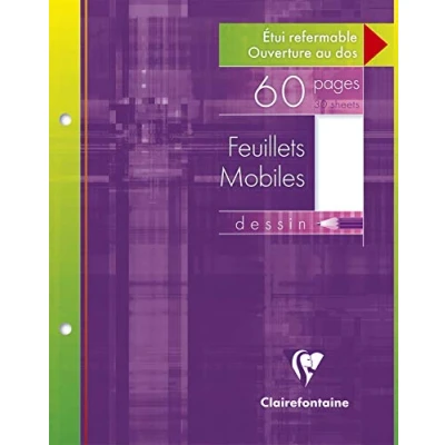 Image de Clairefontaine 1360C Un Étui de Feuillets Mobiles à Dessin Perforés 17x22 cm 60 Pages Unies Blanches Papier 125 g Réutilisable