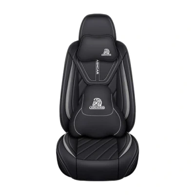 Image de Eunncu Housses de Siège Voiture Universelle Ensemble Complet Siege Auto Universel en Cuir Compatible avec Les Airbags Latéraux Couvre Sieges pour Avant et Arrière, Noir Gris