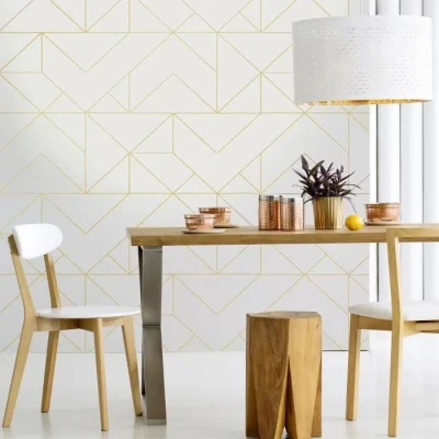 Image de Superfresco Easy Papier Peint intissé Geo Brillant 1005 x 52cm Or Revêtement Mural, Tapisserie Ambiance Facile à Poser et Enlever