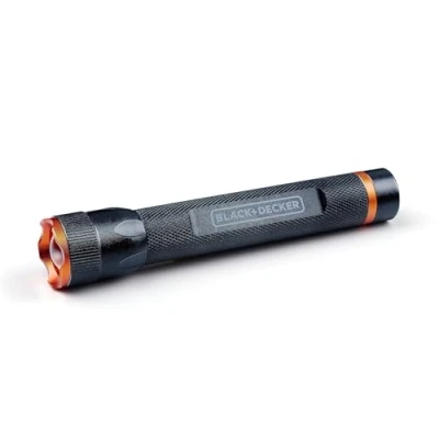 Image de BLACK+DECKER Lampe de poche LED 200 Lumens Torche 3,5W Portée 65 mètres 3 Modes d&#039;éclairage: Haut, Bas, Pulsant Noir/Orange