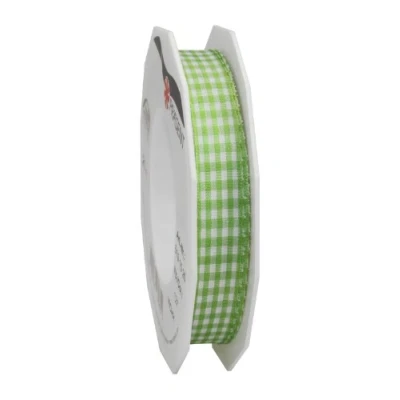 Image de PRÄSENT Prasent Bobine de Ruban en Taffetas Vichy Vert Lime/Blanc 15 mm 20 m