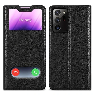 Image de cadorabo Housse Compatible avec Samsung Galaxy Note 20 en Noir COMÈTE Coque de Protection Fermeture magnétique, Fonction Support et 2 fenêtres visualisation