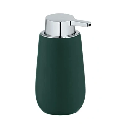 Image de WENKO Porte Savon Badi, Distributeur de Liquide Rechargeable en céramique Haute qualité et à Surface Mate, Pompe Plastique Robuste, contenance 320 ML, 9,5 x 16 8 cm, Vert foncé