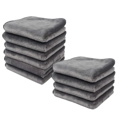 Image de HIDMD Lot de 10 chiffons démaquillants pour le visage, les yeux, lèvres Gants en flanelle réutilisables microfibre douce 20,3 x cm, gris