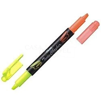 Image de Pentel Lot de 6 Surligneurs &quot;TWIN CHECKER&quot;, 2 pointes, jaune/bleu