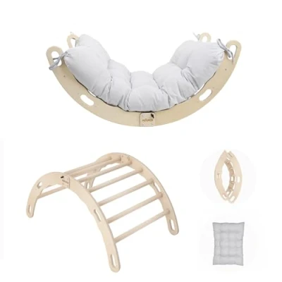 Image de MAMOI® Triangle d&#039;escalade balançoire avec Coussin, Coussin pour Enfants en Bois, intérieur et extérieu, Escalade Enfant, Balancoire Bebe, Espalier Enfant