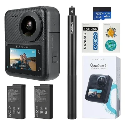 Image de KanDao QooCam 3 caméra d’Action, Combo Voyage, 5.7K 62MP Photo 60fps Flawless 360 vidéo, Double 1/1.55&quot; capteurs Mieux pour de Voyage tir Nuit, étanche, stabilisation