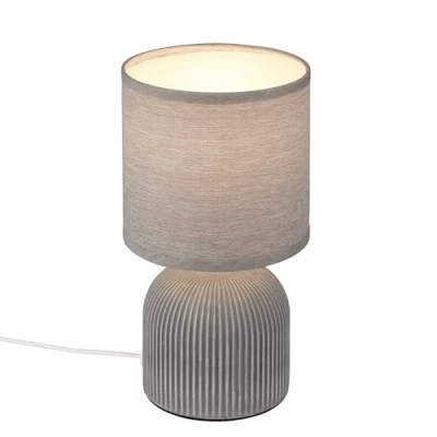 Image de BRILONER lampe de table avec abat jour en tissu, interrupteur à fil, pied céramique, lampe, chevet, table, décorative, bureau, lecture, 15x28 cm, gris