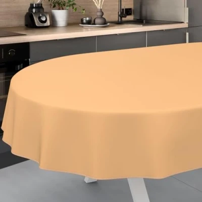 Image de ANRO Nappe en Toile cirée Lavable, pour Table de Jardin, l&#039;extérieur et l&#039;intérieur, Ovale, avec Ourlet, Abricot 240 x 140 cm