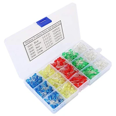 Image de GTIWUNG 500Pcs 5 mm Diodes électroluminescentes, Multicolore émettant de la Lumière (5 couleurs) Diodes, LED à tête Ronde Lampe Assortiment Blanc/Rouge/Jaune/Vert/Bleu Kit Boîte