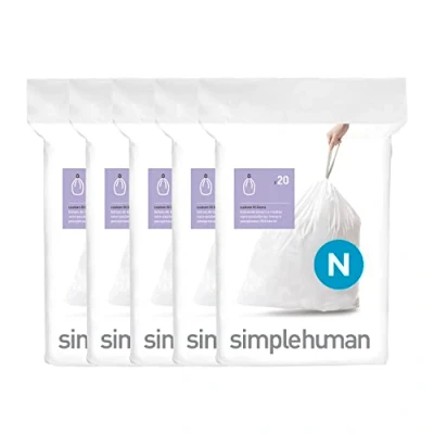 Image de simplehuman Code N Lot de 100 sacs poubelle avec cordon serrage, 45 à 50 litres, blanc