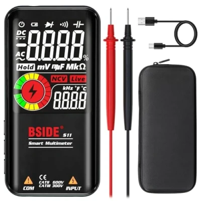 Image de BSIDE Multimètre numérique EBTN LCD 3 résultats Affichage 9999 compts Plage automatique Ohmmètre Capacité Ohm Hz Diode Cycle de service Testeur tension avec batterie rechargeable