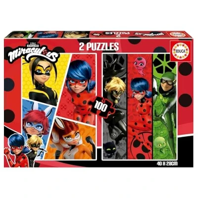 Image de Educa Miraculous Ladybug Ensemble de 2 Puzzles pour Enfants avec 100 pièces. Mesure: 40 x 28 cm. Recommandé 6 Ans (19969)