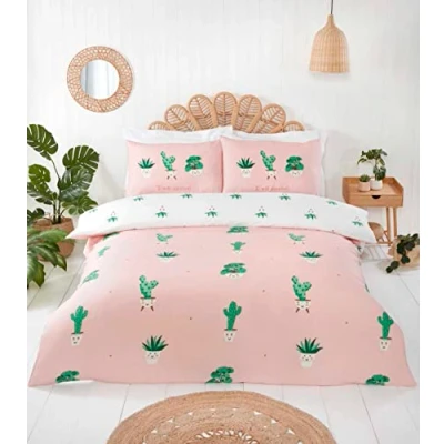 Image de Rapport Home Parure de lit réversible en Microfibre avec Housse Couette pour King Size sans Repassage Imprimé Cactus