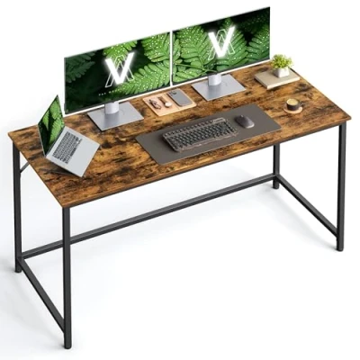 Image de VASAGLE Bureau, Table, Poste de Travail, pour Chambre, 60 x 140 76 cm, Style Industriel, Cadre en Métal, Marron Rustique et Noir d&#039;encre LWD043B01