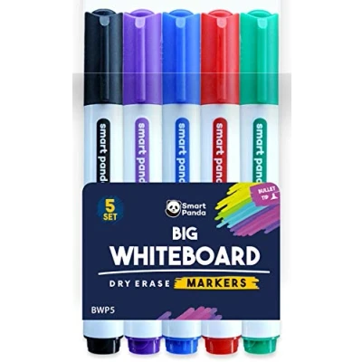 Image de Marqueurs pour Tableaux Blancs par SmartPanda Pointe Ogive, Effaçable à sec, Parfait une Utilisation la Maison, au Bureau ou l’ École Pochette de 5 Couleurs