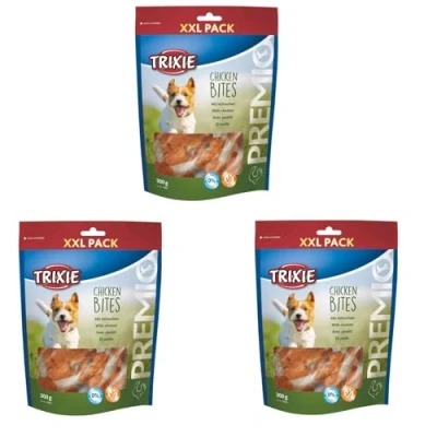 Image de Trixie Premio Chicken Bites XXL Pack Double 2 x 300 g Friandise pour Chiens Teneur élevée en Viande et protéines Enveloppe de Peau bœuf avec la Poulet séchée