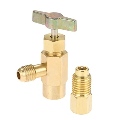 Image de R1234YF Robinet de canette auto scellant avec adaptateur réservoir R134A, ouvre bouteille SAE 1/2&quot; à 1/4&quot; femelle et mâle