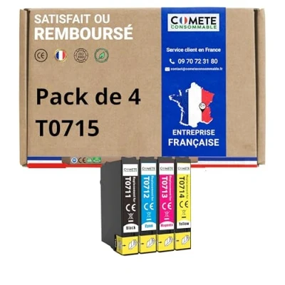 Image de COMETE, Marque française T0715 4 Cartouches d&#039;encre Compatibles avec Epson (T0711 + T0712 T0713 T0714) Guépard pour Stylus sx205 (1 Noir 1 Cyan Magenta Jaune)