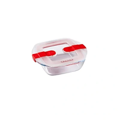 Image de Pyrex Cook&amp;Heat Plat Carré en Verre avec Couvercle Hermétique Spécial Micro Ondes Boîte de Conservation Cuisinez au Four, Conservez et Réchauffez, Transparent