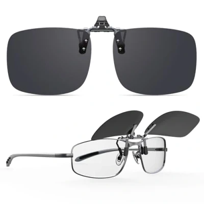 Image de Goiteia Lunettes de soleil polarisées à clipser pour homme et femme, Faciles mettre enlever d&#039;une seule main (verres gris), Gris Flip Up, 22X7X7CMx4pcs