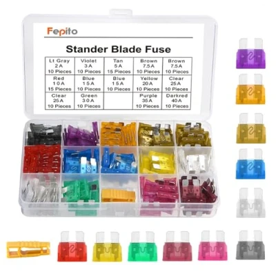 Image de FEPITO 150 pcs Voiture Standard Fusibles Assortiment Lame Fusible 2A 3A 5A 7.5A 10A 15A 20A 25A 30A 35A 40A pour Auto Camion De avec 1 Extracteur et Boîte Rangement