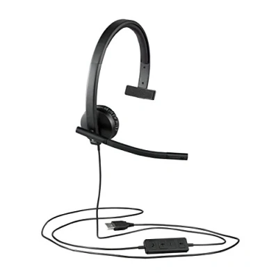 Image de Logitech Business H570e Casque Filaire, Mono Oreillette avec Micro Antiparasites, USB, Commandes Intégrées Bouton de Mise en Sourdine, Témoin Lumineux, PC/Mac/Portable Noir