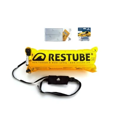 Image de Restube Beach Kit de Survie Flottaison &amp; Sécurité Nautique Contient Une Bouée Sauvetage à Gonflage Rapide, 2 Cartouches C02 Rechange Bande Réflechissante Étanche