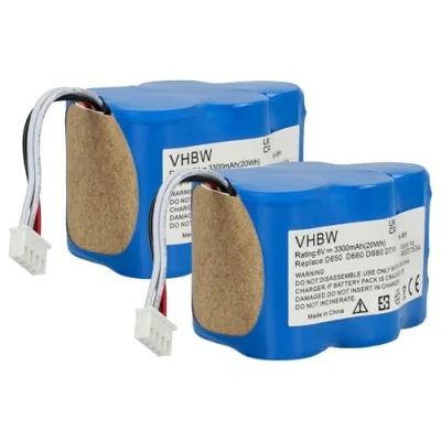 Image de vhbw 2X Batterie Compatible avec Ecovacs Deebot D66, D68, D62s, D62, D63, D630, D650, D660, D680, D65, D710 Robot électroménager (3300mAh, 6V, NiMH)