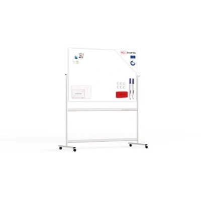 Image de ALLboards Tableau Blanc Mobile Double Face Magnétique Effaçable à Sec avec Cadre en Aluminium 150x100cm, Rotatif Whiteboard